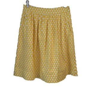 Downeast Womens Small A-line Skirt Yellow White Chevron Pockets Lined Side Zip